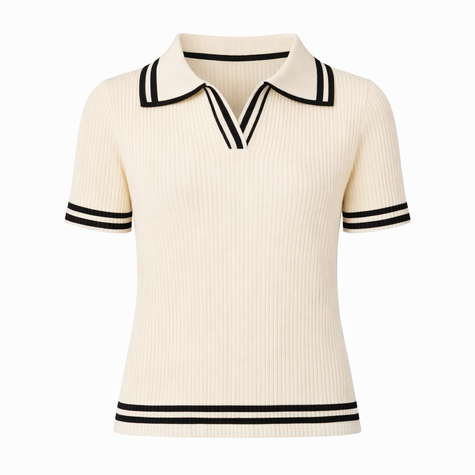 Zandkleur truitje met zwarte details