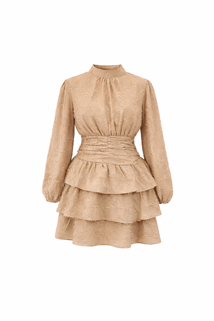 Beige strokenjurk
