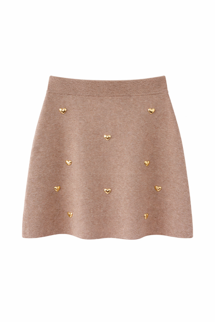 Taupe kleurig rokje met hartjes
