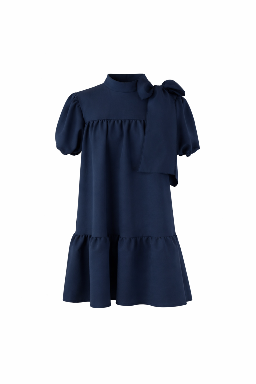 Donkerblauwe jurk met strik, korte mouw