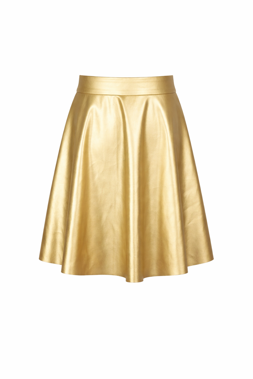 Goudkleurige klokkende lederlook rok