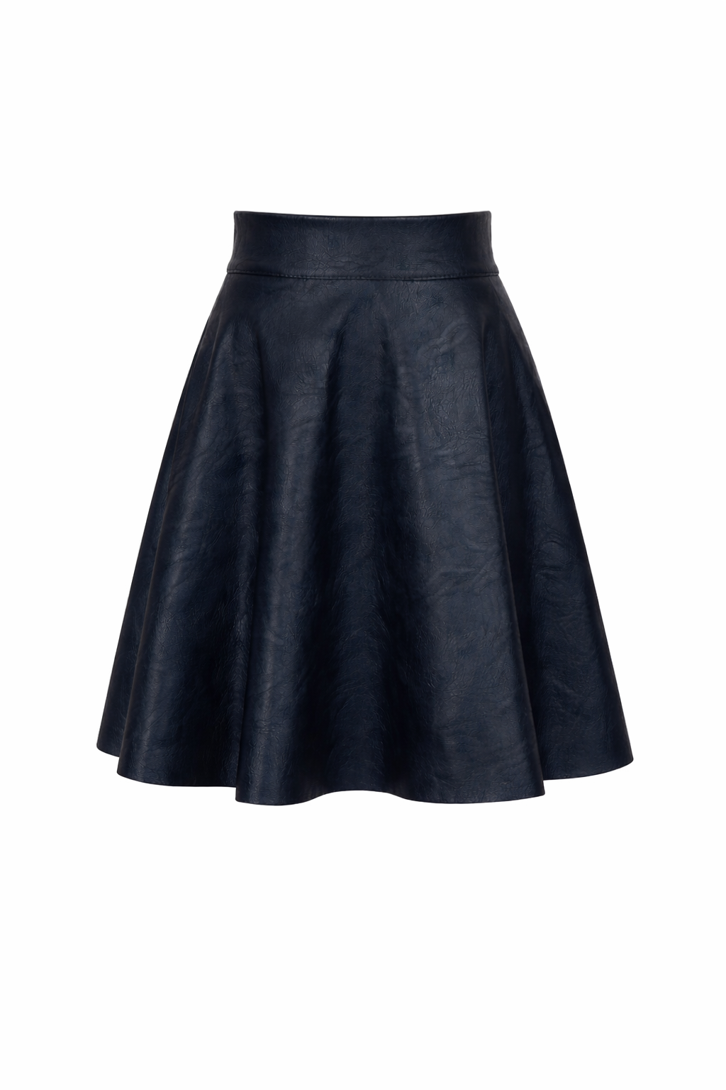 Donkerblauw klokkend lederlook rokje