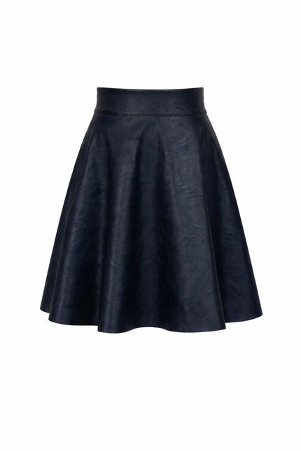 Donkerblauw klokkend lederlook rokje