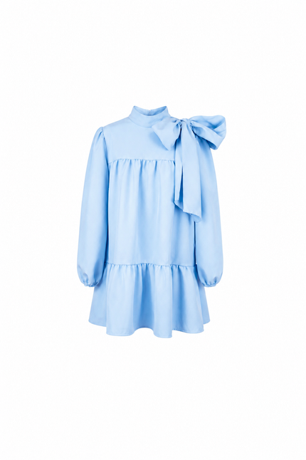 Lichtblauwe jurk met strik, lange mouw