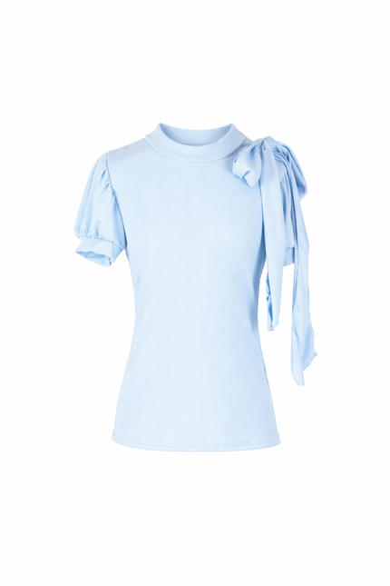 Lichtblauw shirt met royale strik