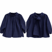Donkerblauwe blouse/top met strik in de nek