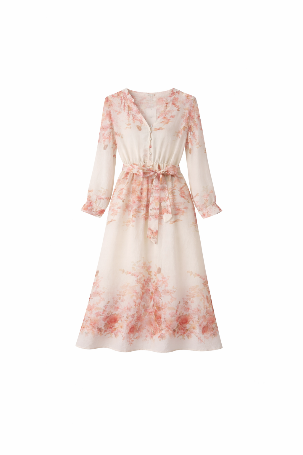 Lange offwhite jurk met bloemen
