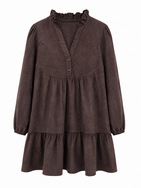 Donkerbruin corduroy jurkje