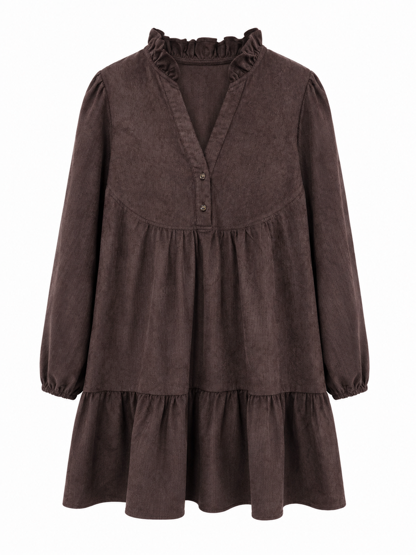 Donkerbruin corduroy jurkje