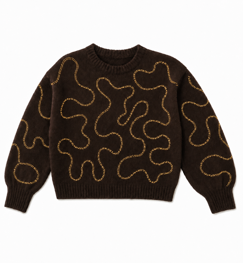 Bruine trui met goudkleurige details