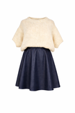 Donkerblauwe klokkende lederlook rok