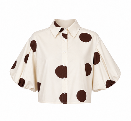 Crème blouse met bruine stippen