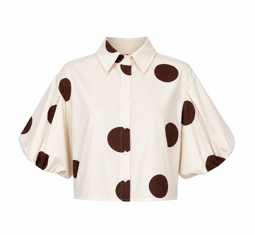 Crème blouse met bruine stippen