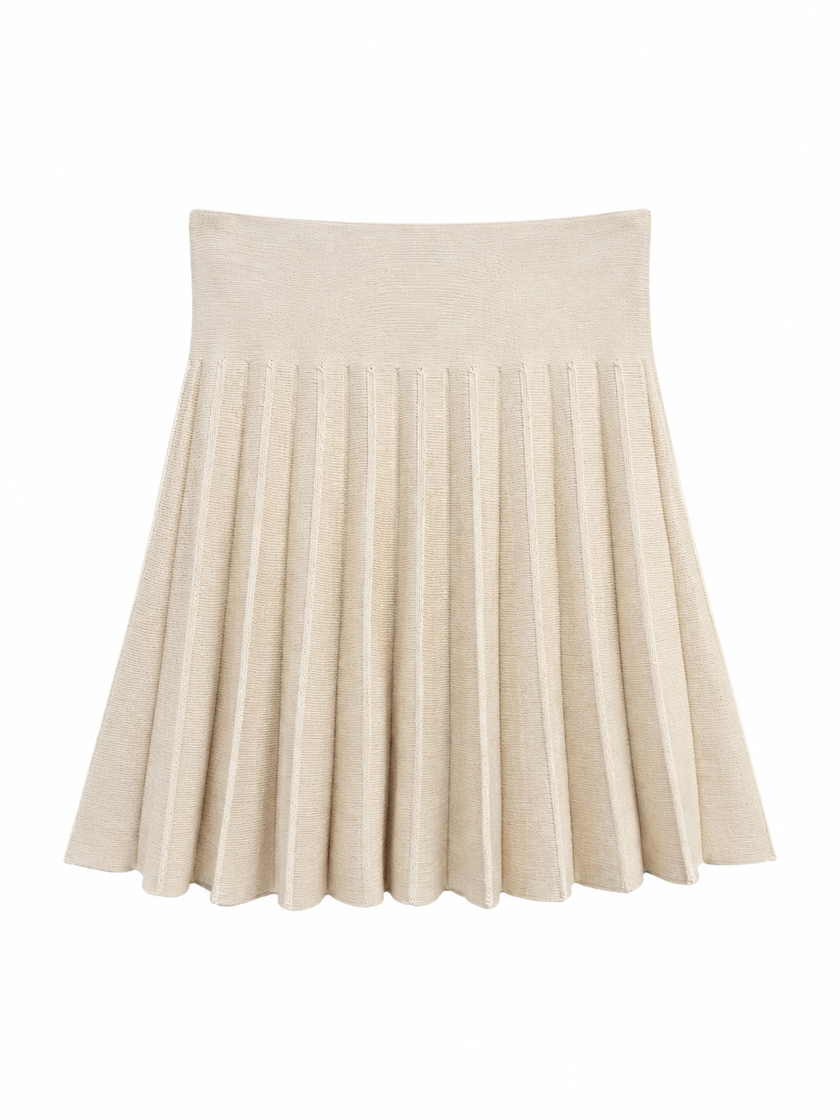 Beige gebreid plooirokje