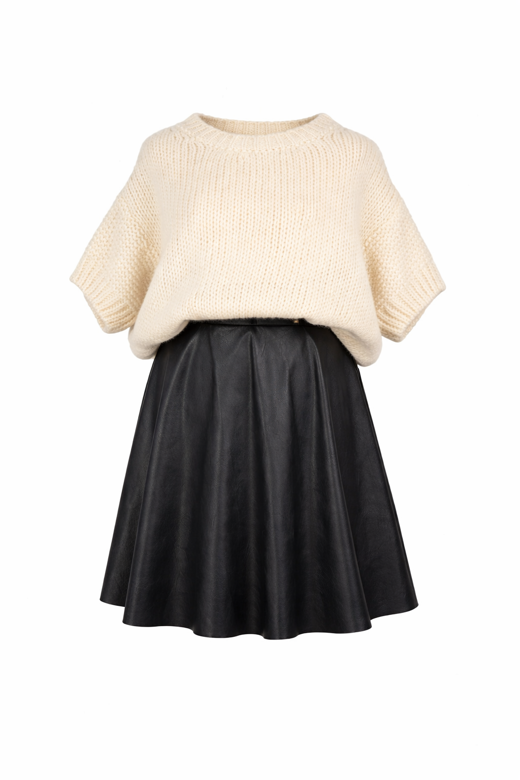 Zwarte klokkende lederlook rok