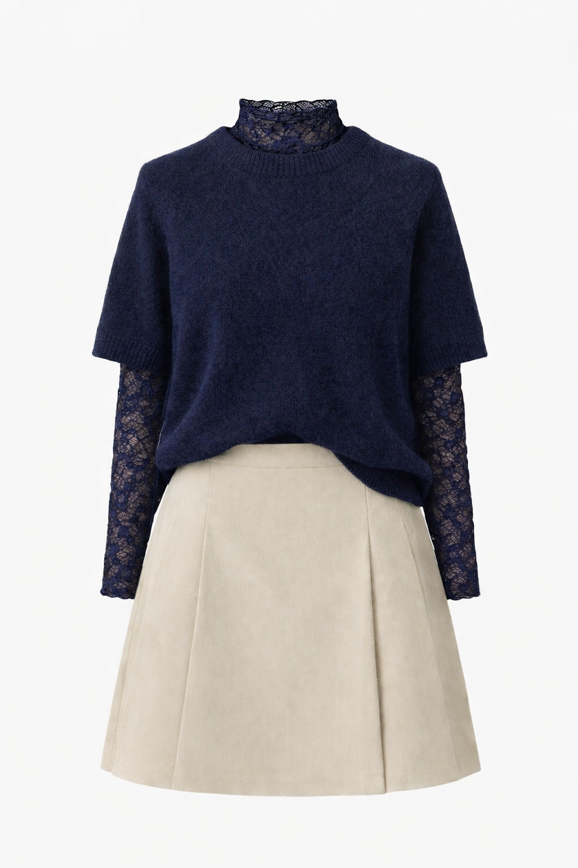 Kanten top, donkerblauw