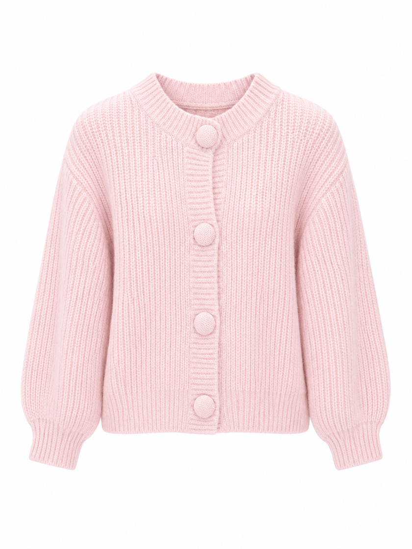 Roze vestje met grote knopen