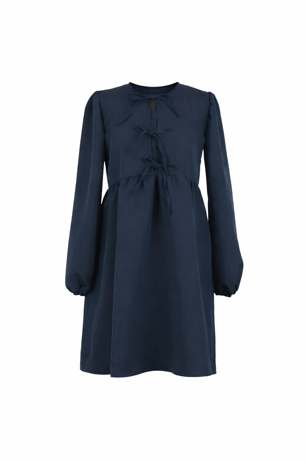 Donkerblauw jurkje met strikjes