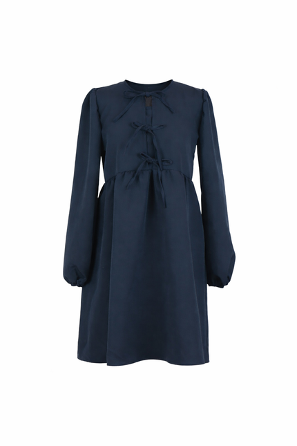 Donkerblauw jurkje met strikjes