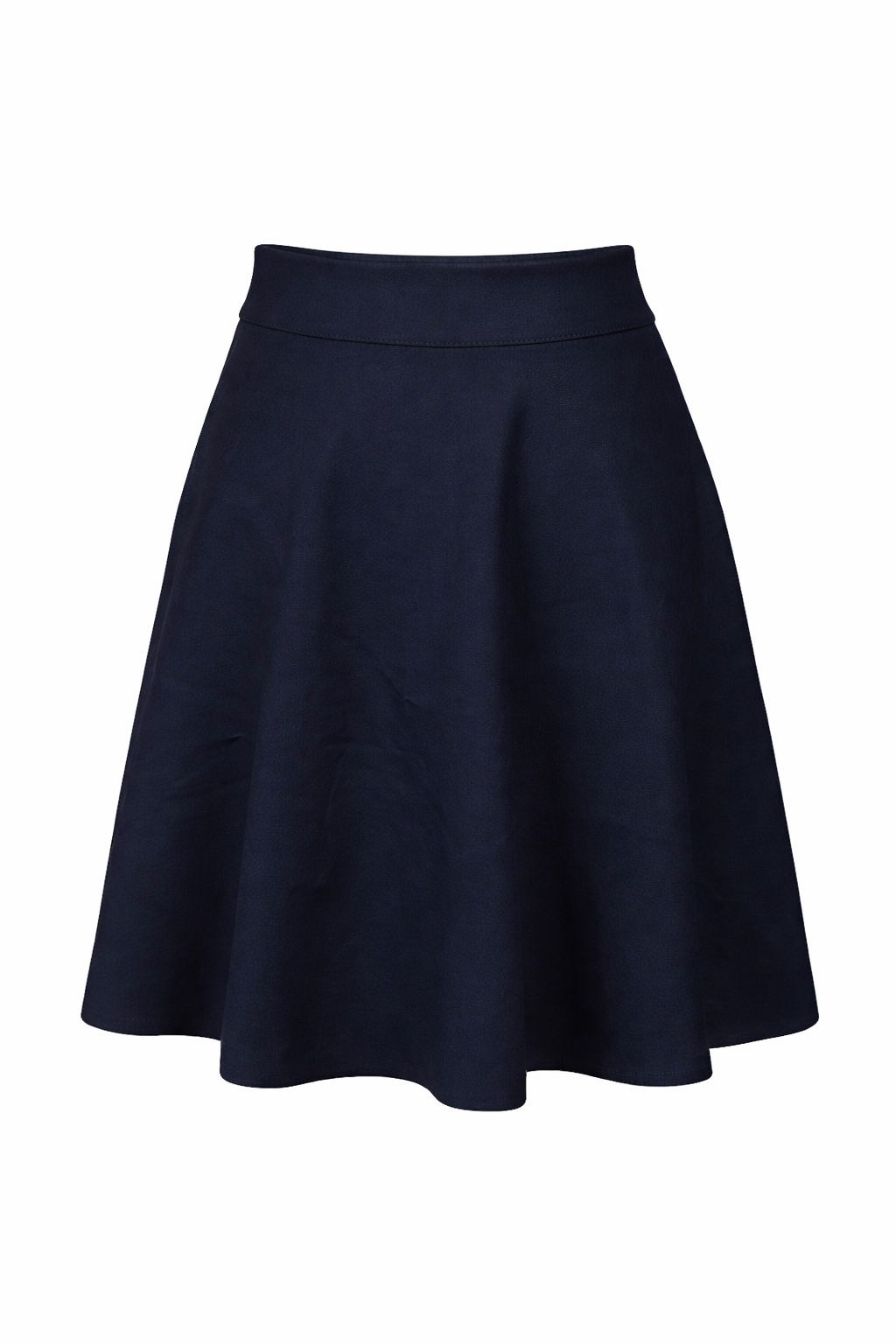 Donkerblauwe klokkende lederlook rok