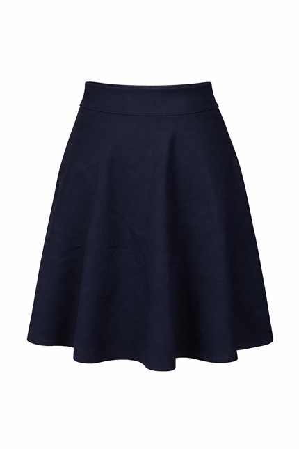 Donkerblauwe klokkende lederlook rok
