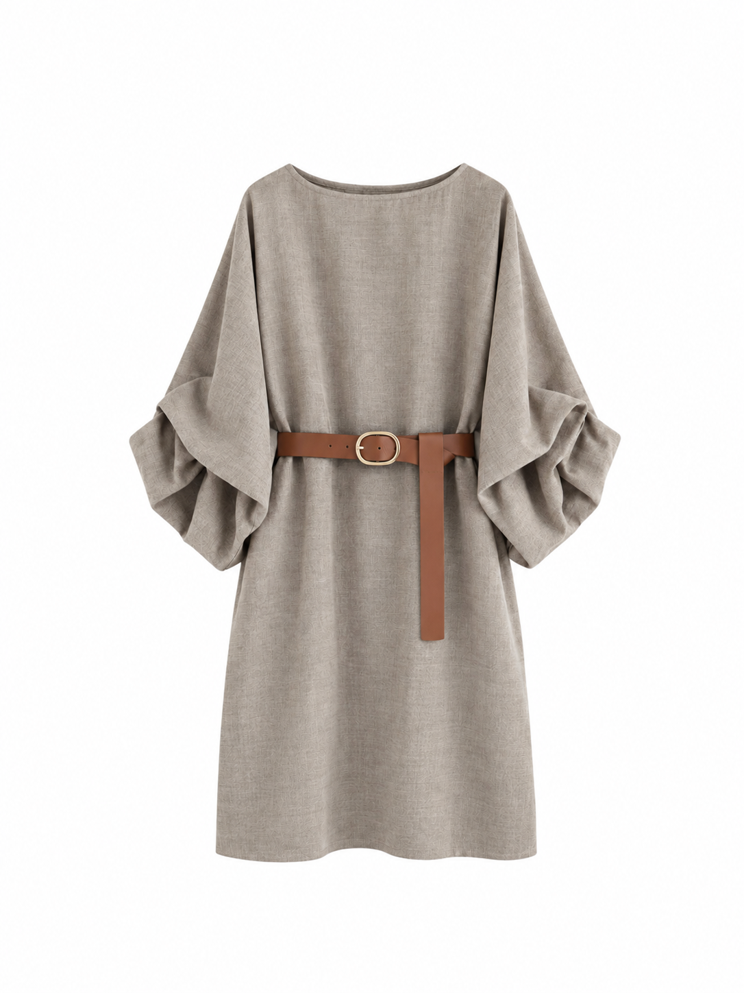 Taupe jurk met ballonmouwen