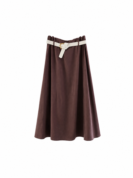Donkerbruine lange rok met riem