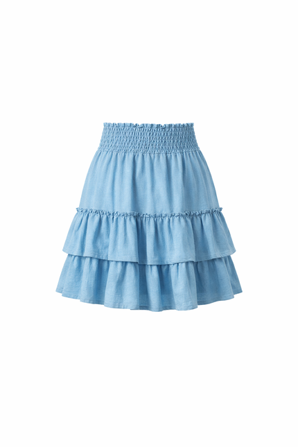 Blauw strokenrokje met gesmokt boord