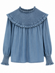 Jeansblouse met smokwerk