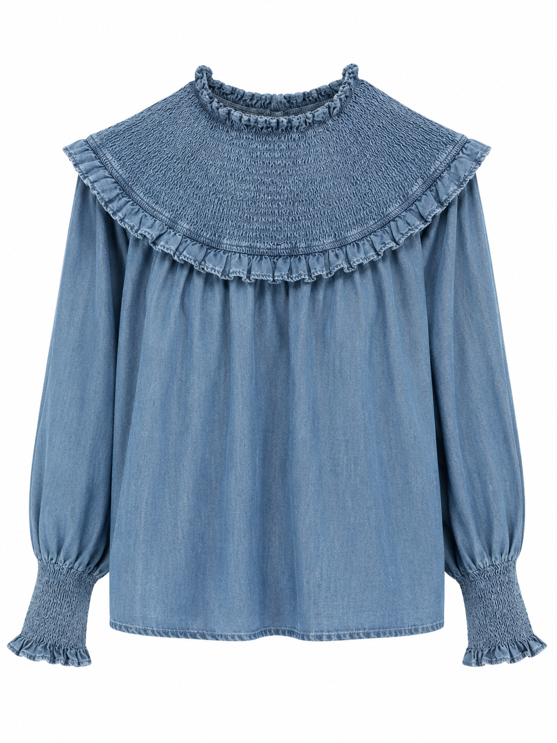 Jeansblouse met smokwerk