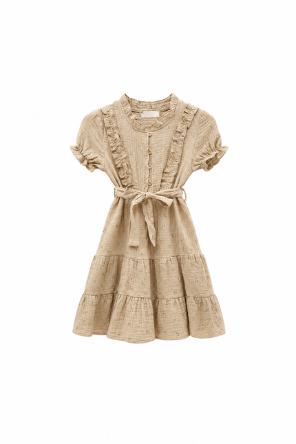 Beige jurk met goudkleurige details