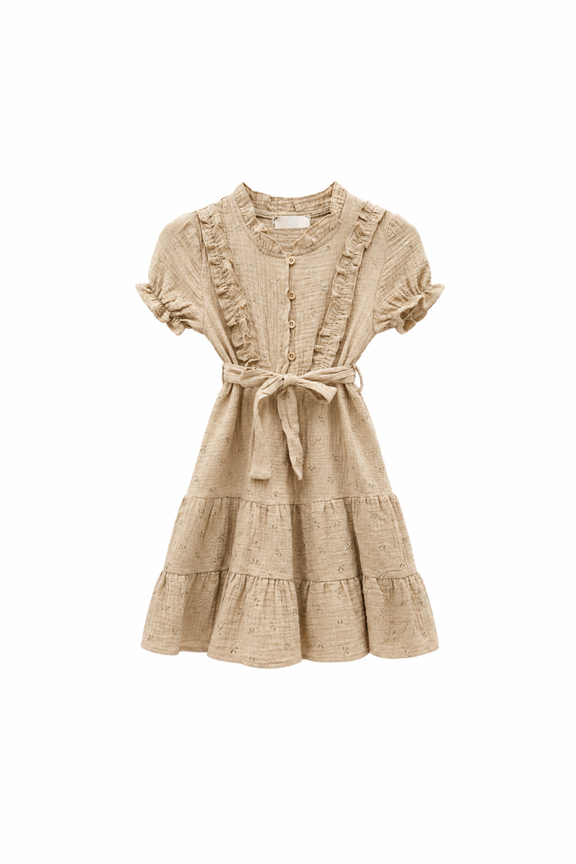 Beige jurk met goudkleurige details