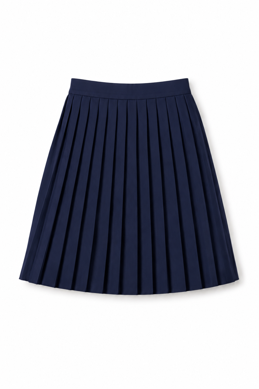 Donkerblauw plooirokje, langere lengte