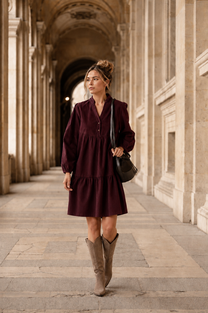 Wijnrood corduroy jurkje