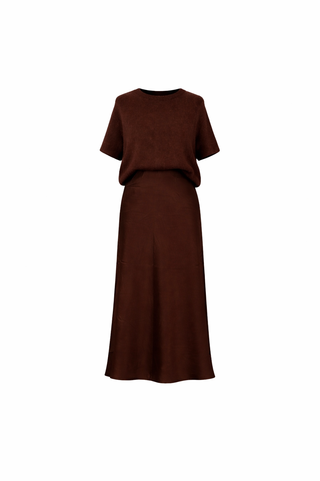 Donkerbruine silk-look rok