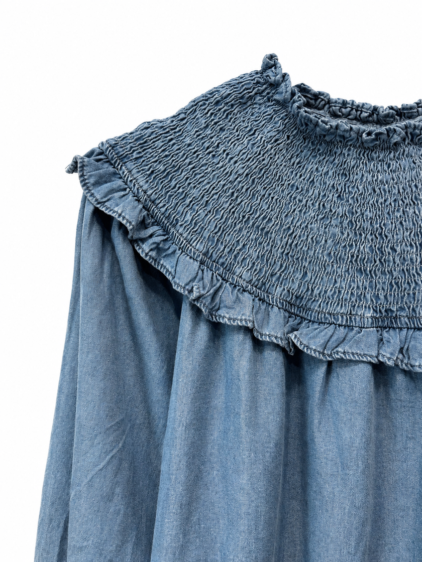 Jeansblouse met smokwerk