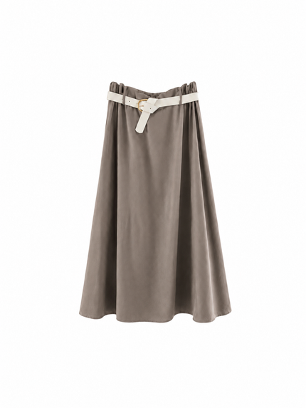 Taupe kleurige lange rok met riem