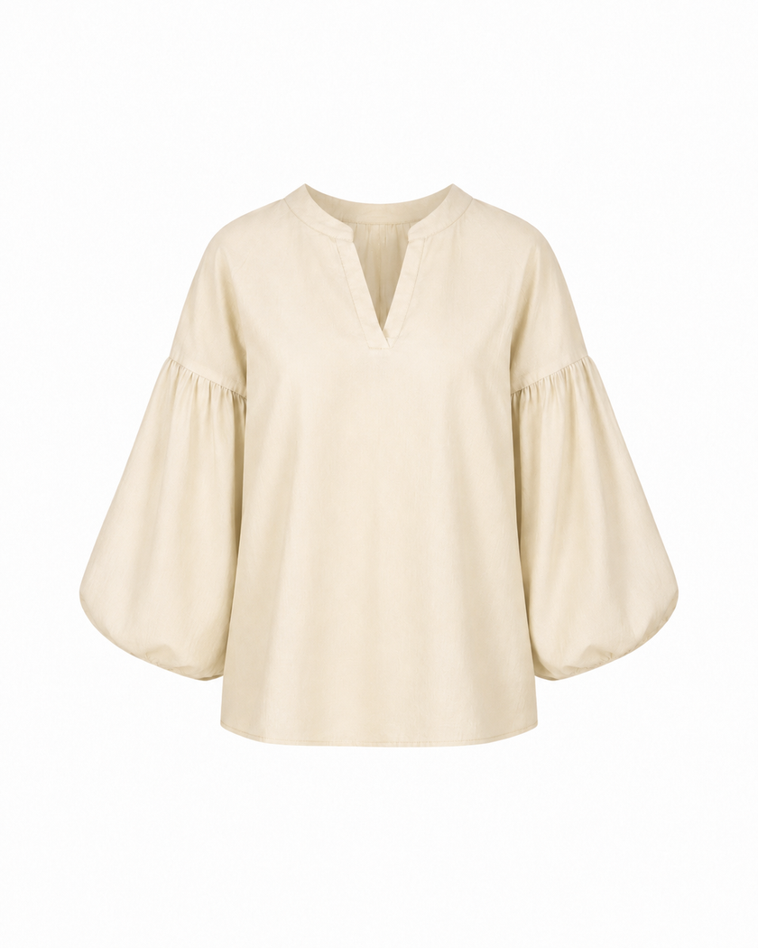 Beige blouse met ballonmouwen