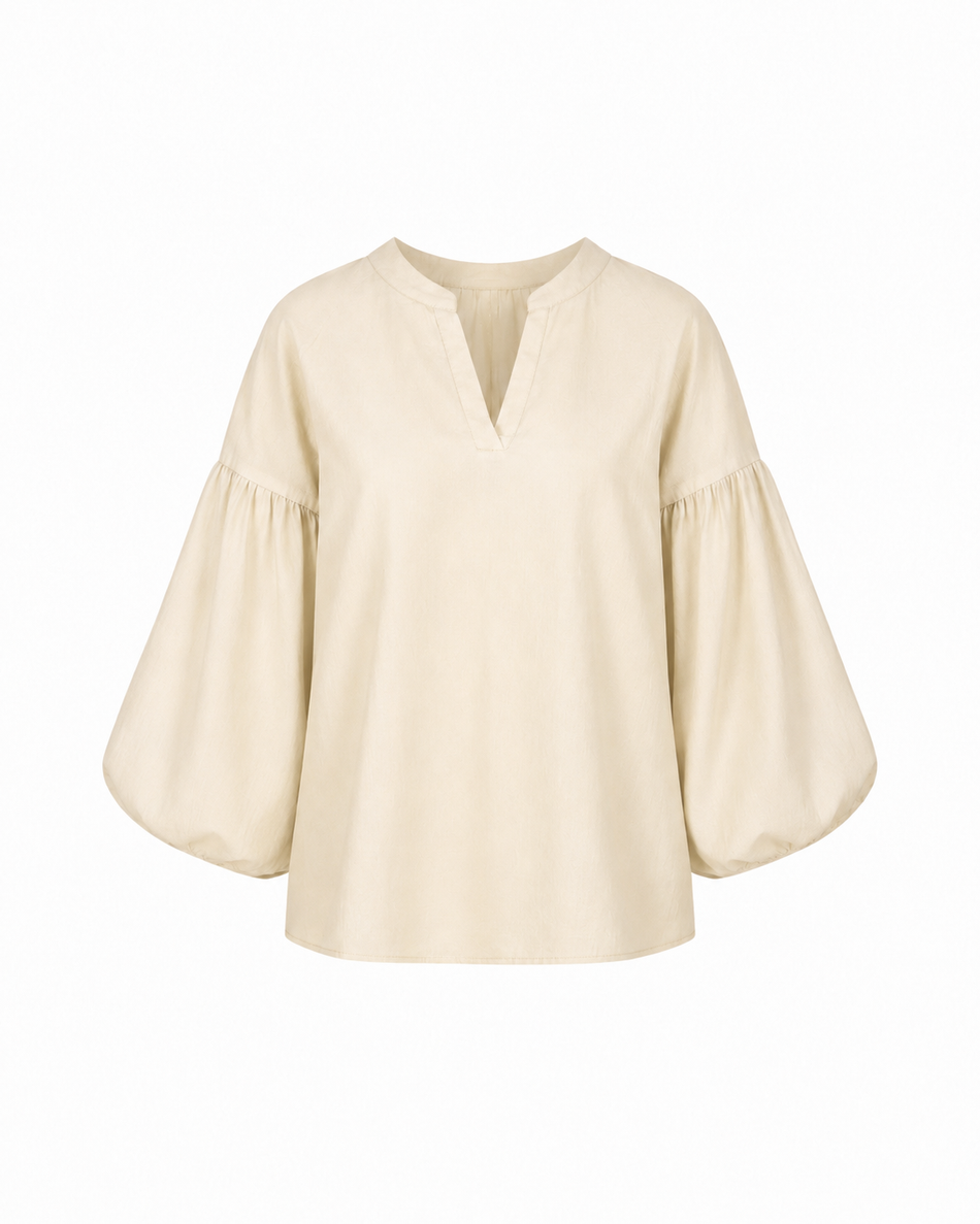 Beige blouse met ballonmouwen