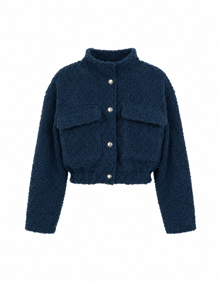 Kort donkerblauw teddy jasje