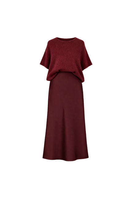 Bordeaux silk-look rok
