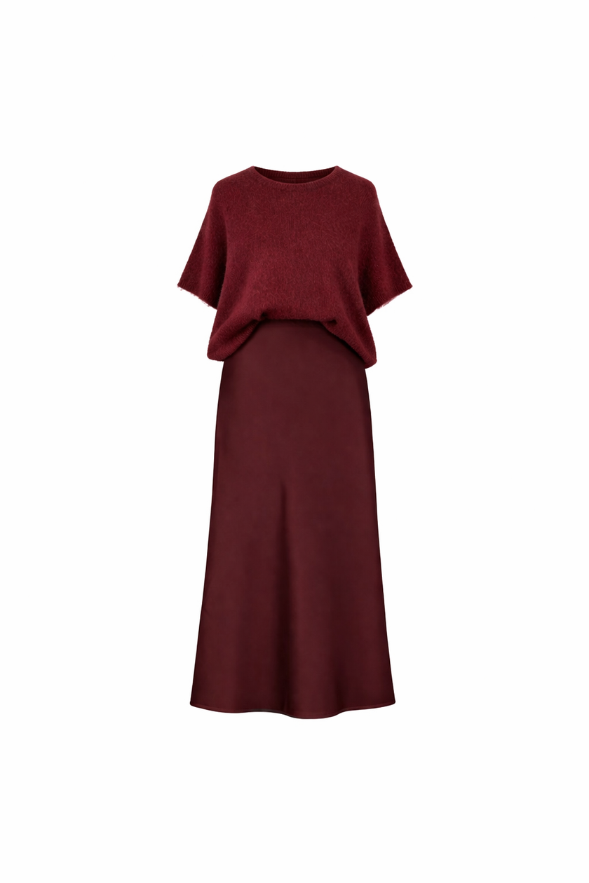 Bordeaux silk-look rok