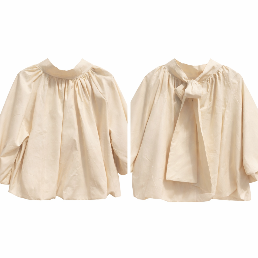 Zandkleur blouse/top met strik in de nek