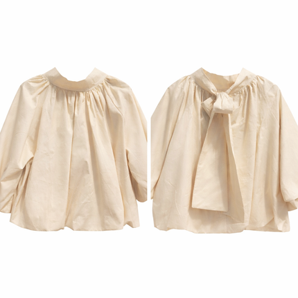 Zandkleur blouse/top met strik in de nek