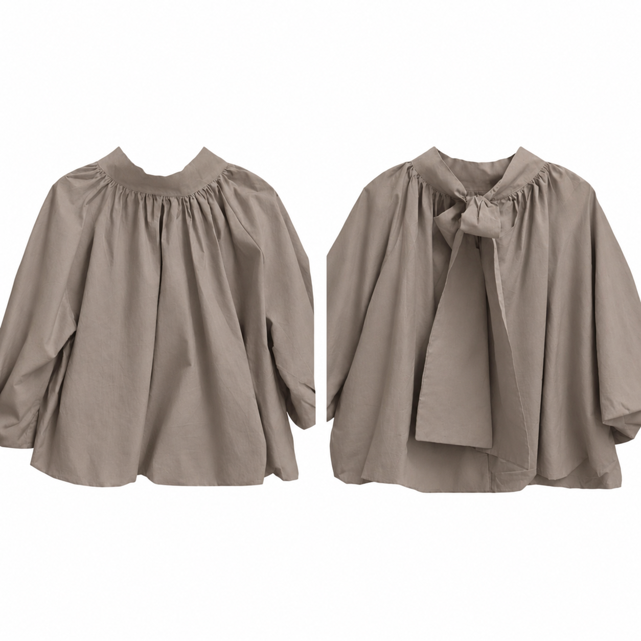 Taupe blouse/top met strik in de nek