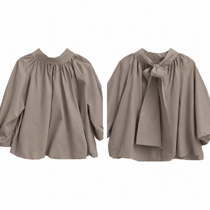 Taupe blouse/top met strik in de nek