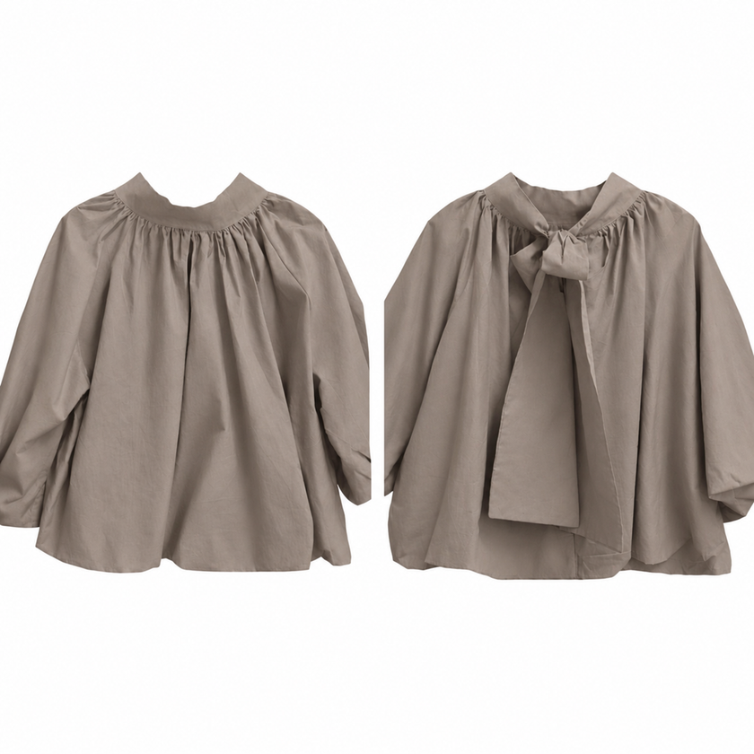 Taupe blouse/top met strik in de nek