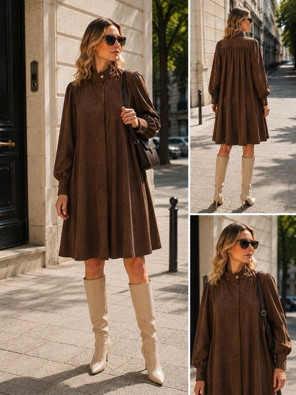 Bruine suèdine blousejurk