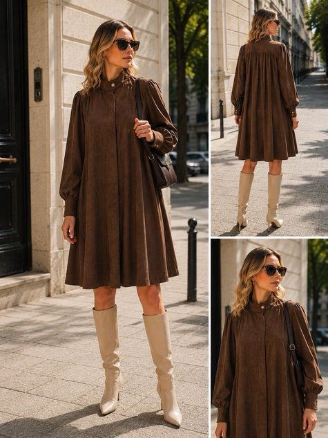 Bruine suèdine blousejurk
