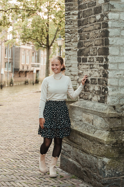 Zwart/zand strokenrokje met gesmokt boord